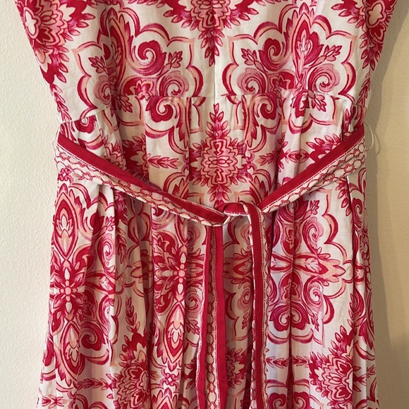 Talbots Tie Waist Pink and White Maxi Dress with elegant medallion print 6P - Picture 4 of 6